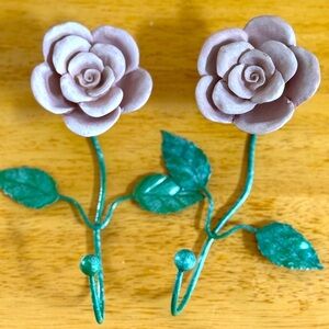 Pink Floral Hanging Wall Hooks Farmhouse Home Decor Set of 2 ~ 7” length